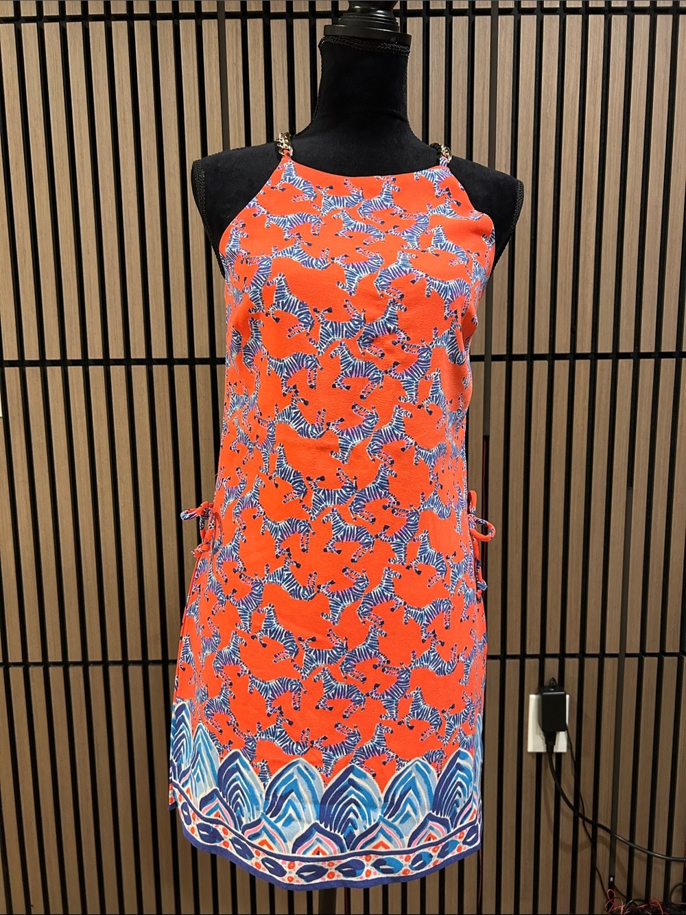 Lilly Pulitzer Orange Zebra Print Mini Dress with Blue Border